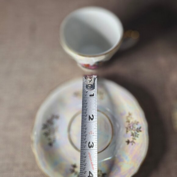 1950s Pair of Demitasse Tea Cups And Saucers With Lustreware Finish Englishman - Picture 11 of 13